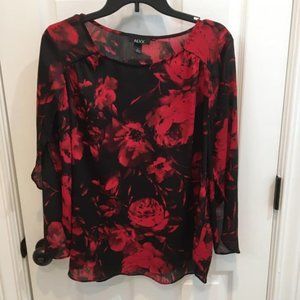 Red and Black Floral Print Blouse